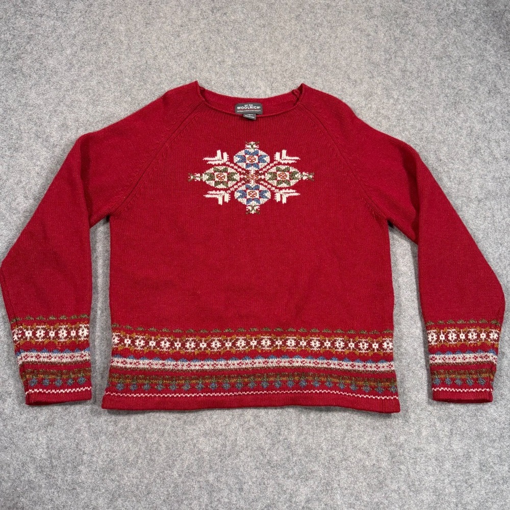 Woolrich Vintage Red Wool Snowflake Knit Pullover Sweater Women's Size Medium